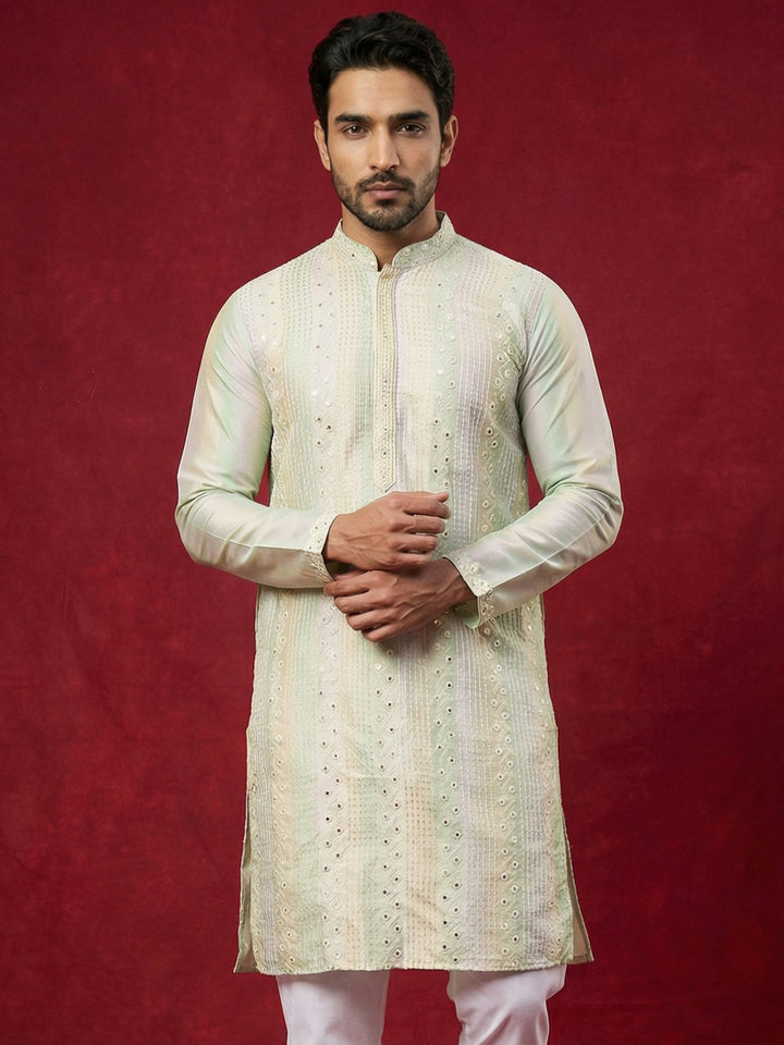 Embroidered And Mirror Work Straight Kurta