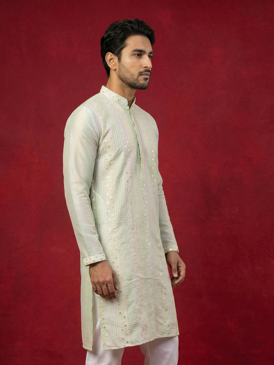 Embroidered And Mirror Work Straight Kurta