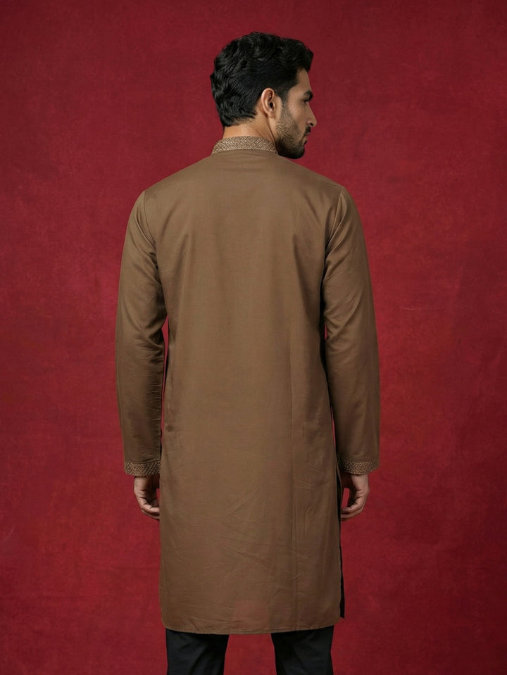 Silk Blend Kurta With Golden Eagle Embroidery