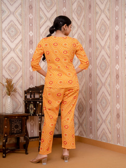Orange Printed Cotton Night Suit