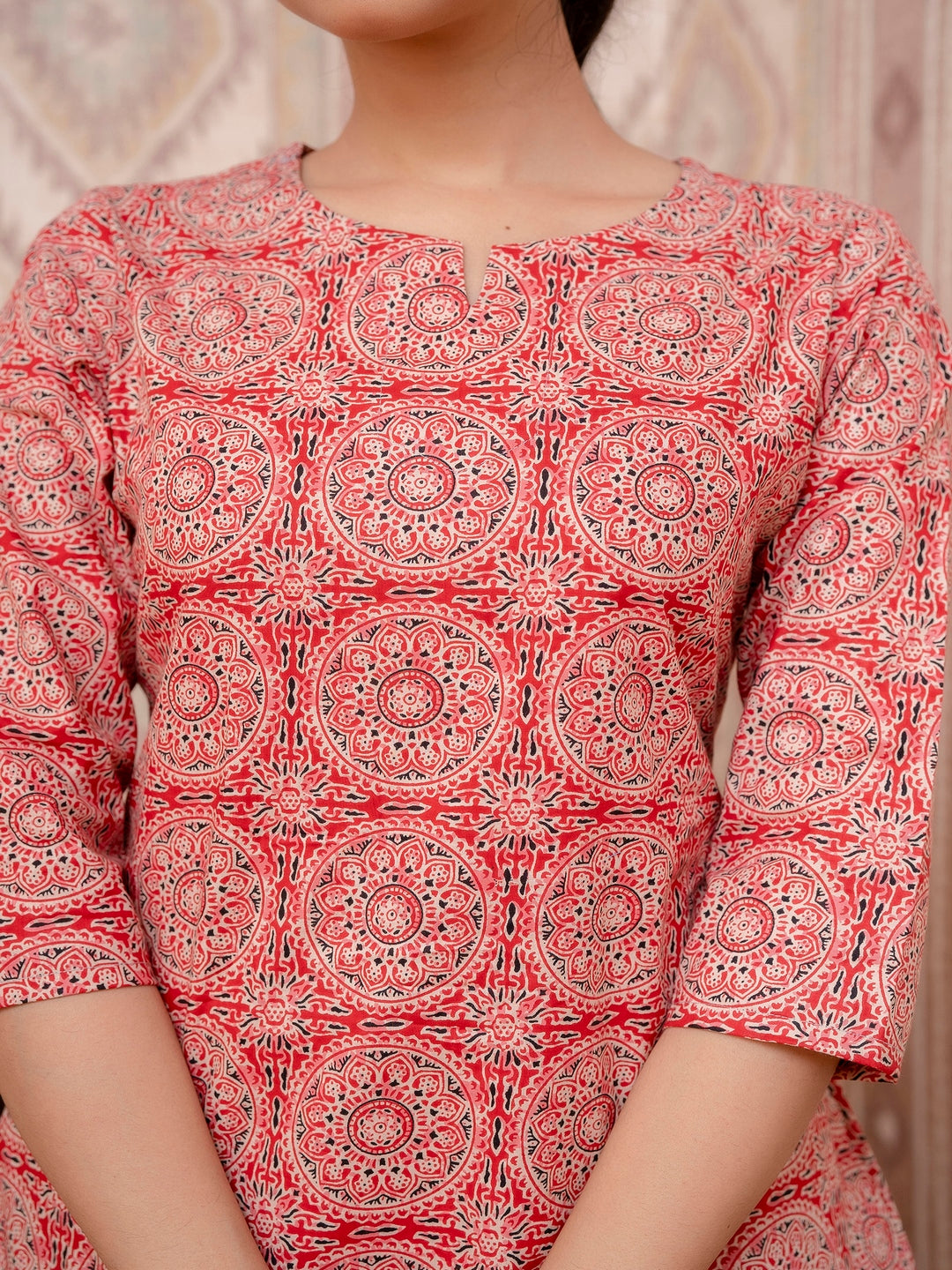 Red Printed Cotton Night Suit