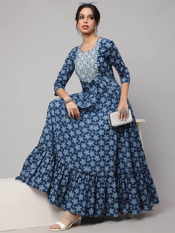 Nishabd blue cotton printed dress – wholesale manufacturer &amp; exporter from India