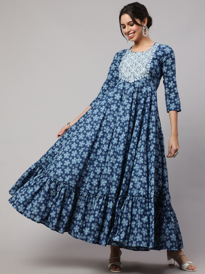 Printed Pure Cotton embroidery Ethnic Dress