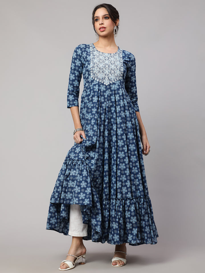 Printed Pure Cotton embroidery Ethnic Dress