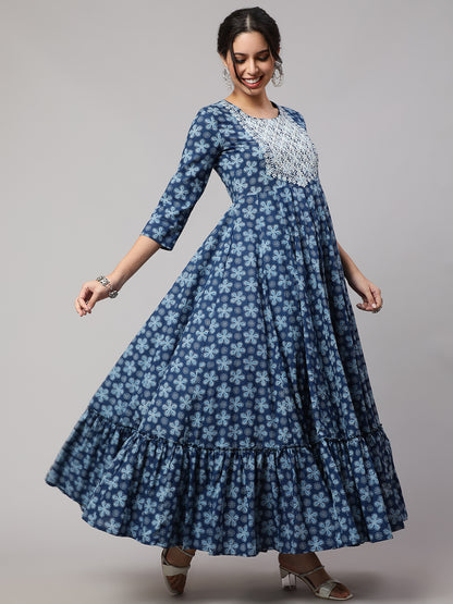 Printed Pure Cotton embroidery Ethnic Dress