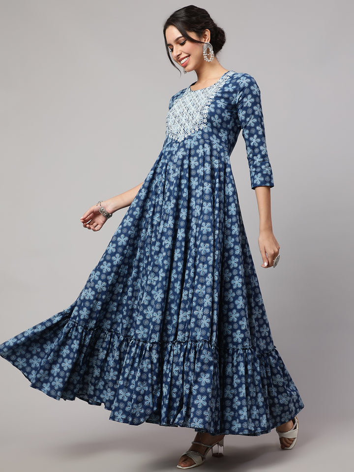 Printed Pure Cotton embroidery Ethnic Dress