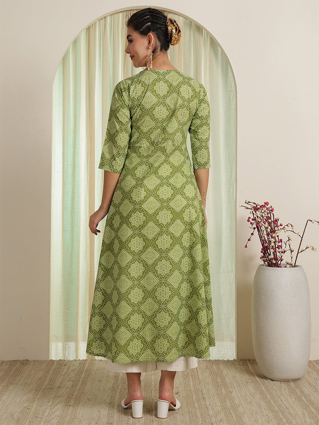 Bandhani Embroidered Mirror Work Anarkali Kurta