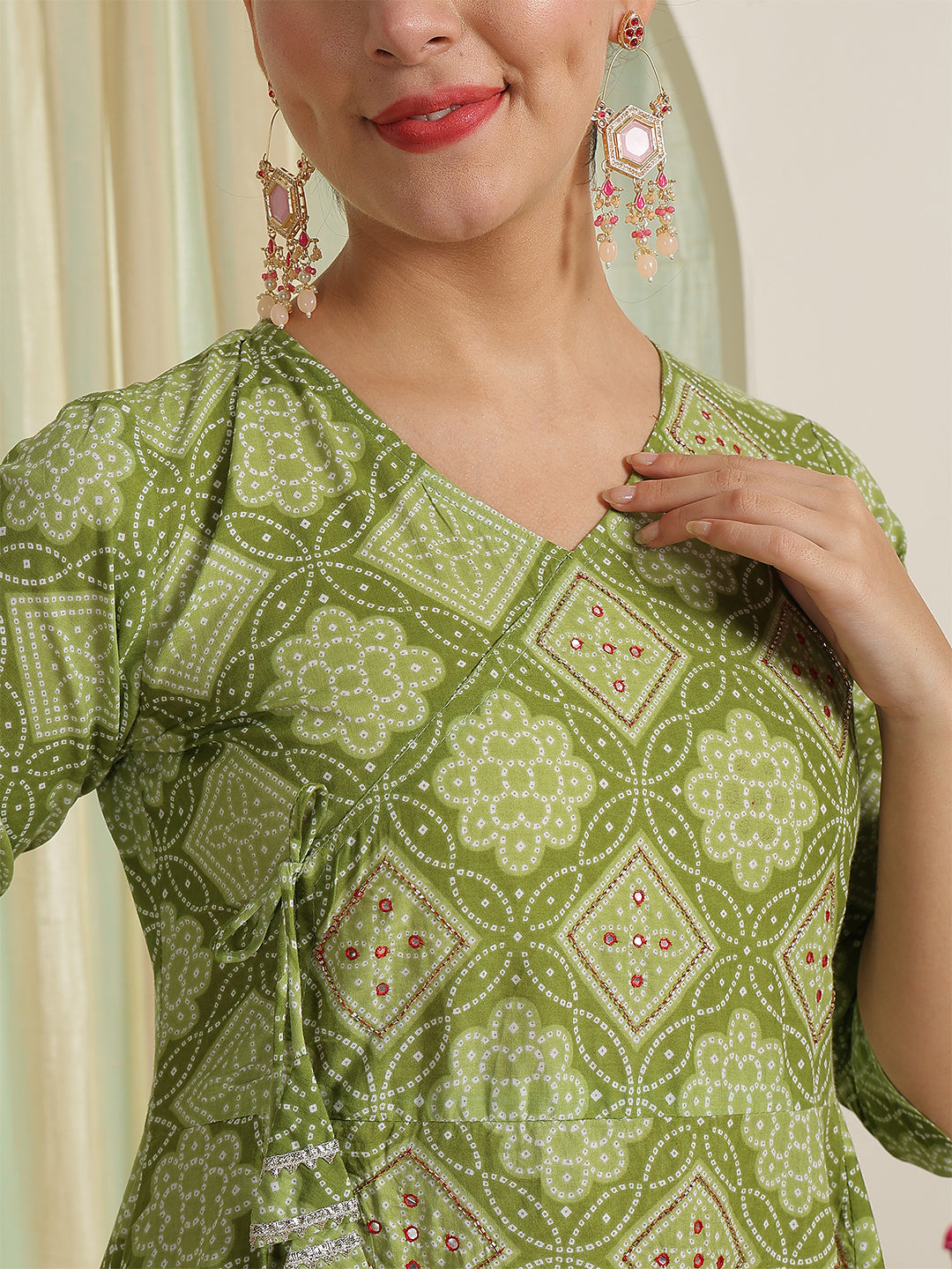 Bandhani Embroidered Mirror Work Anarkali Kurta