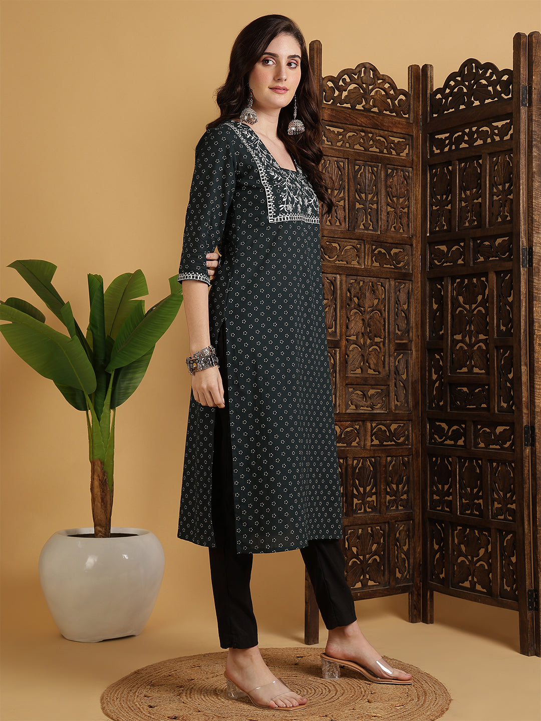 A-Line With White Embroidery Straight Kurta