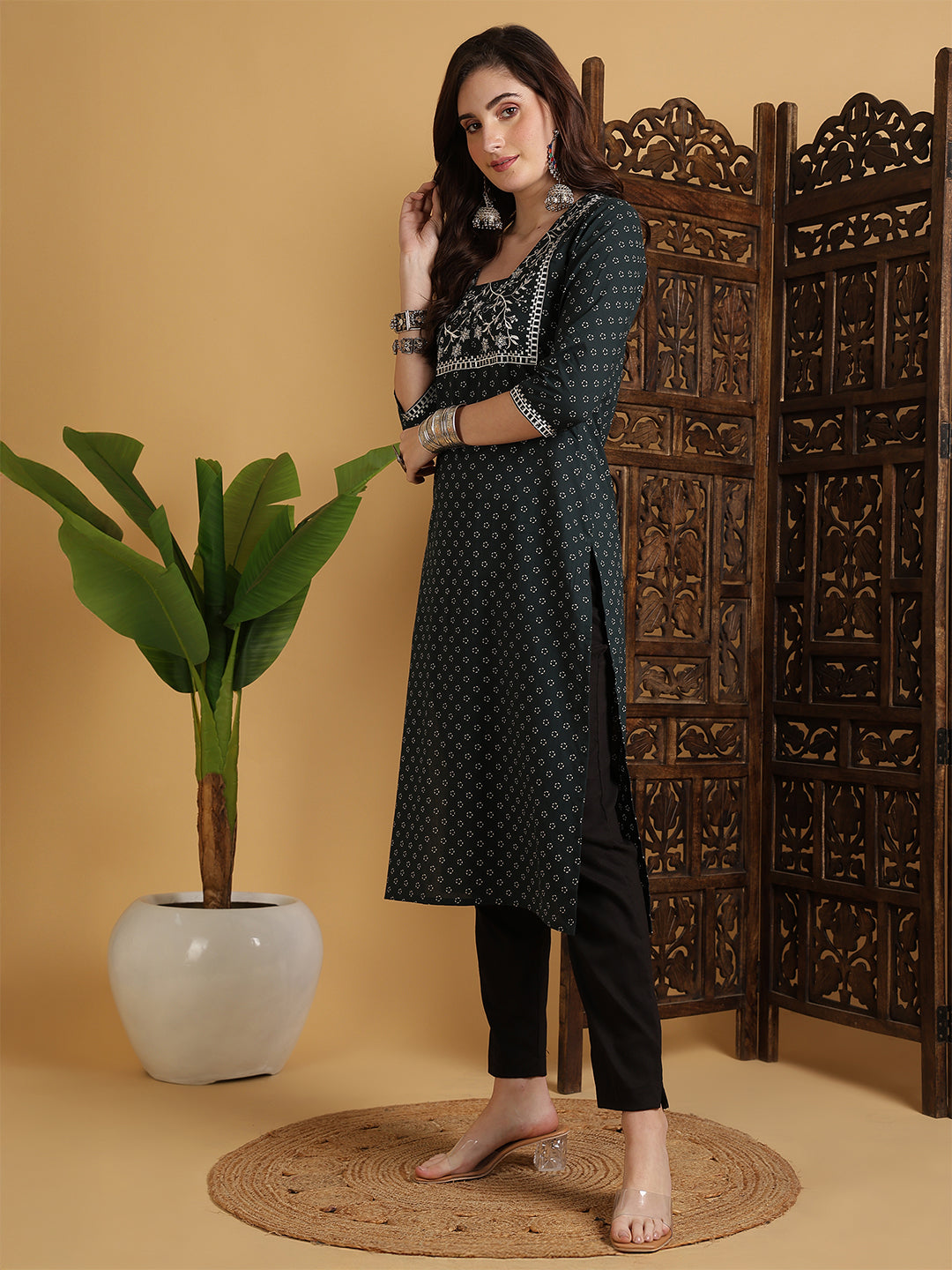 A-Line With White Embroidery Straight Kurta