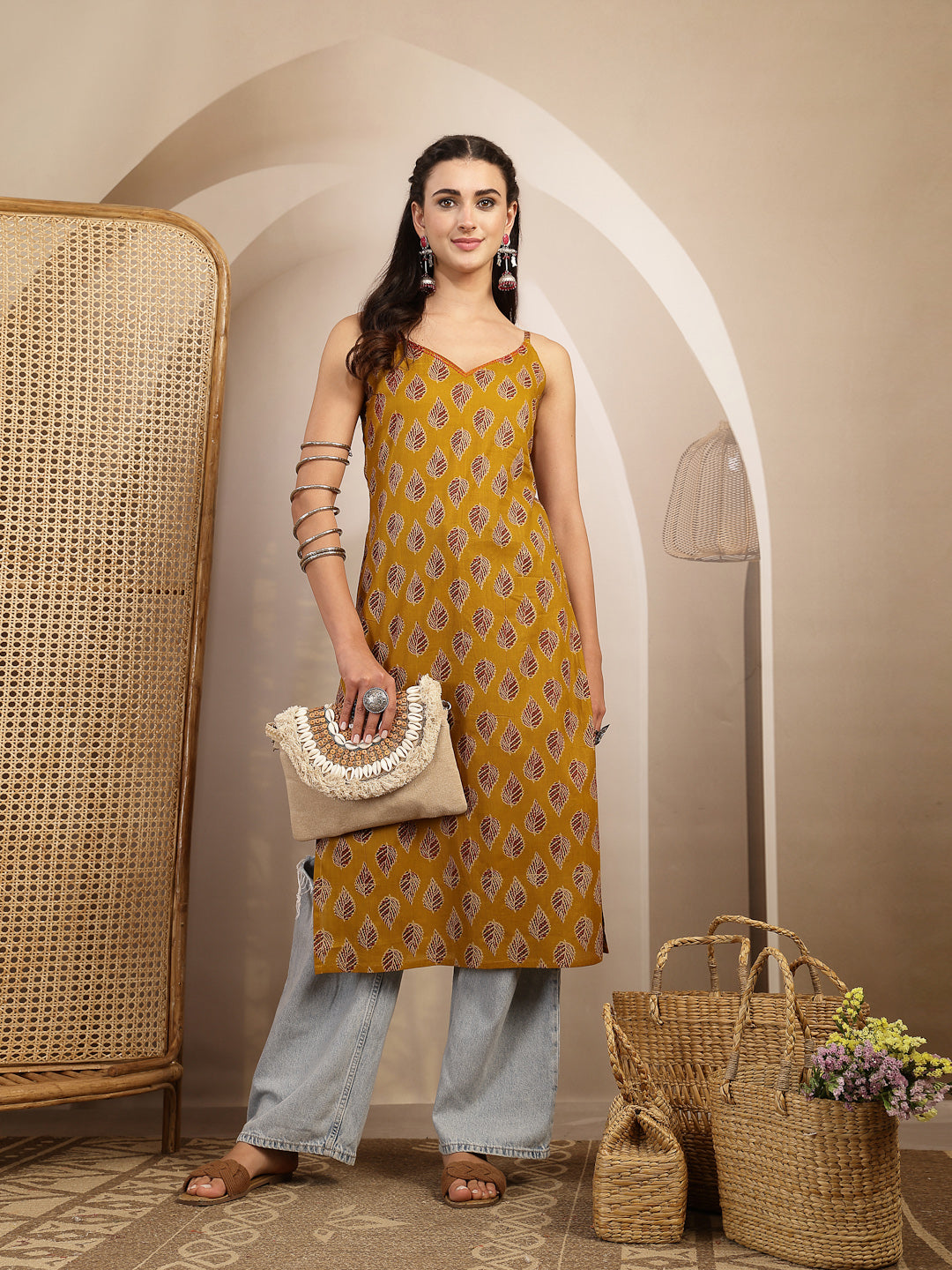 Ethnic Motif Printed Straight Kurti