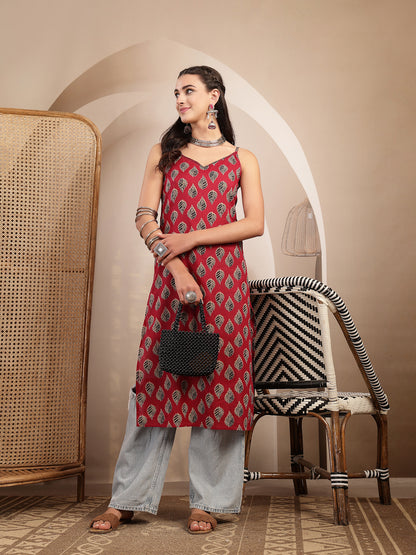 Ethnic Motif Printed Straight Kurti