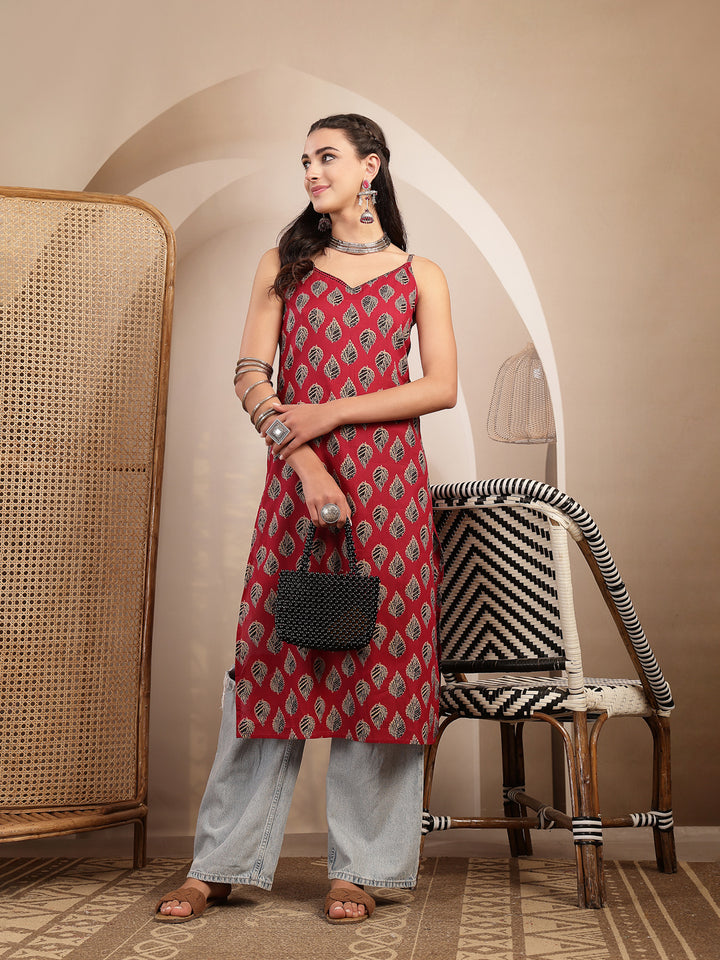 Ethnic Motif Printed Straight Kurti