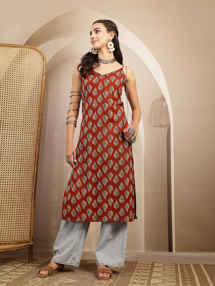 Ethnic Motif Printed Straight Kurti