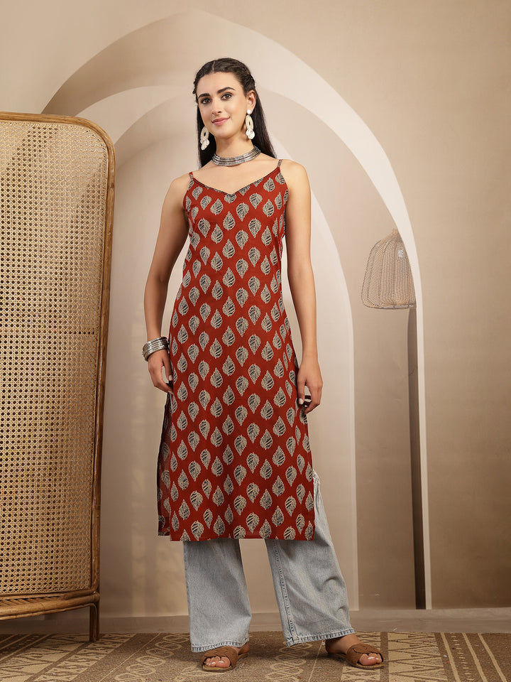 Ethnic Motif Printed Straight Kurti