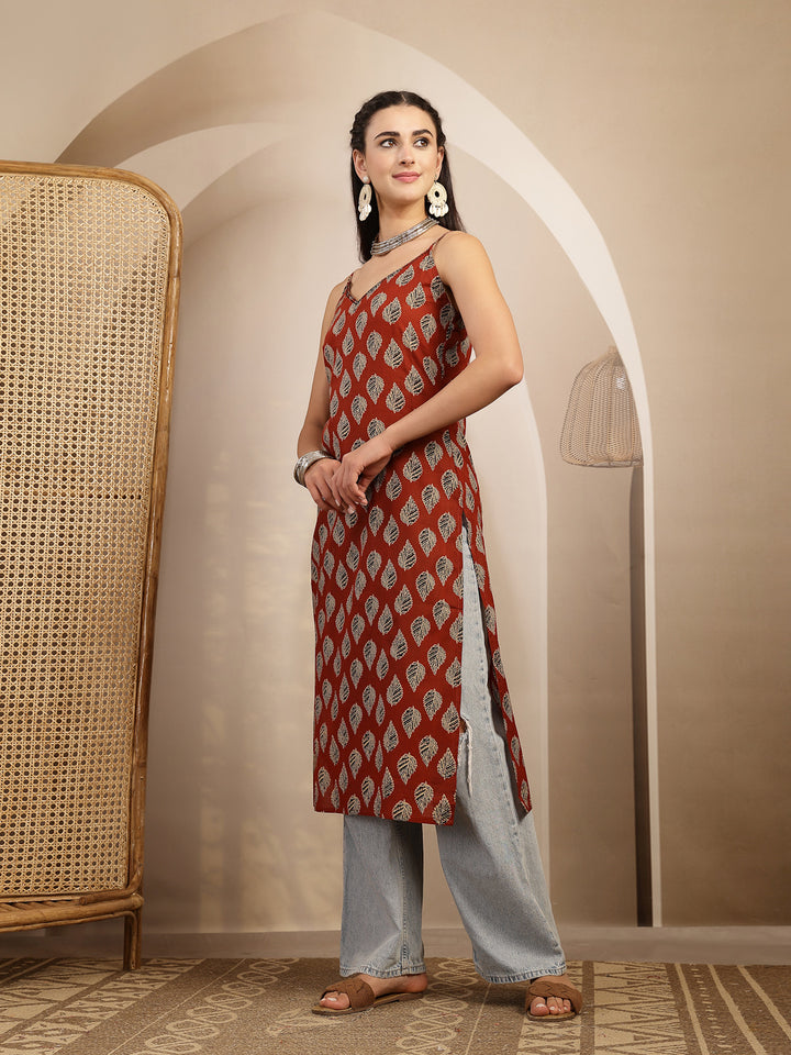 Ethnic Motif Printed Straight Kurti