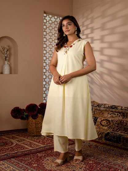 Hand Embroidery Kurta with Palazzo (OFFWHITE)