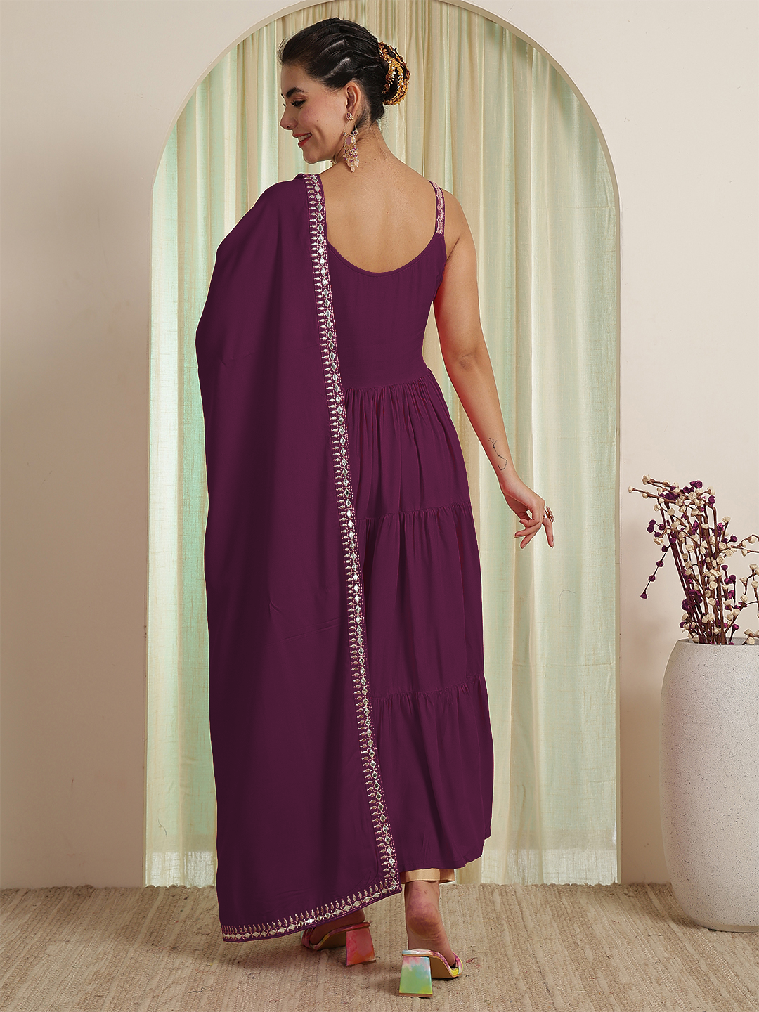 Embroidered Strappy Anarkali Viscose Rayon Kurta With Dupatta