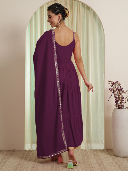 Embroidered Strappy Anarkali Viscose Rayon Kurta With Dupatta