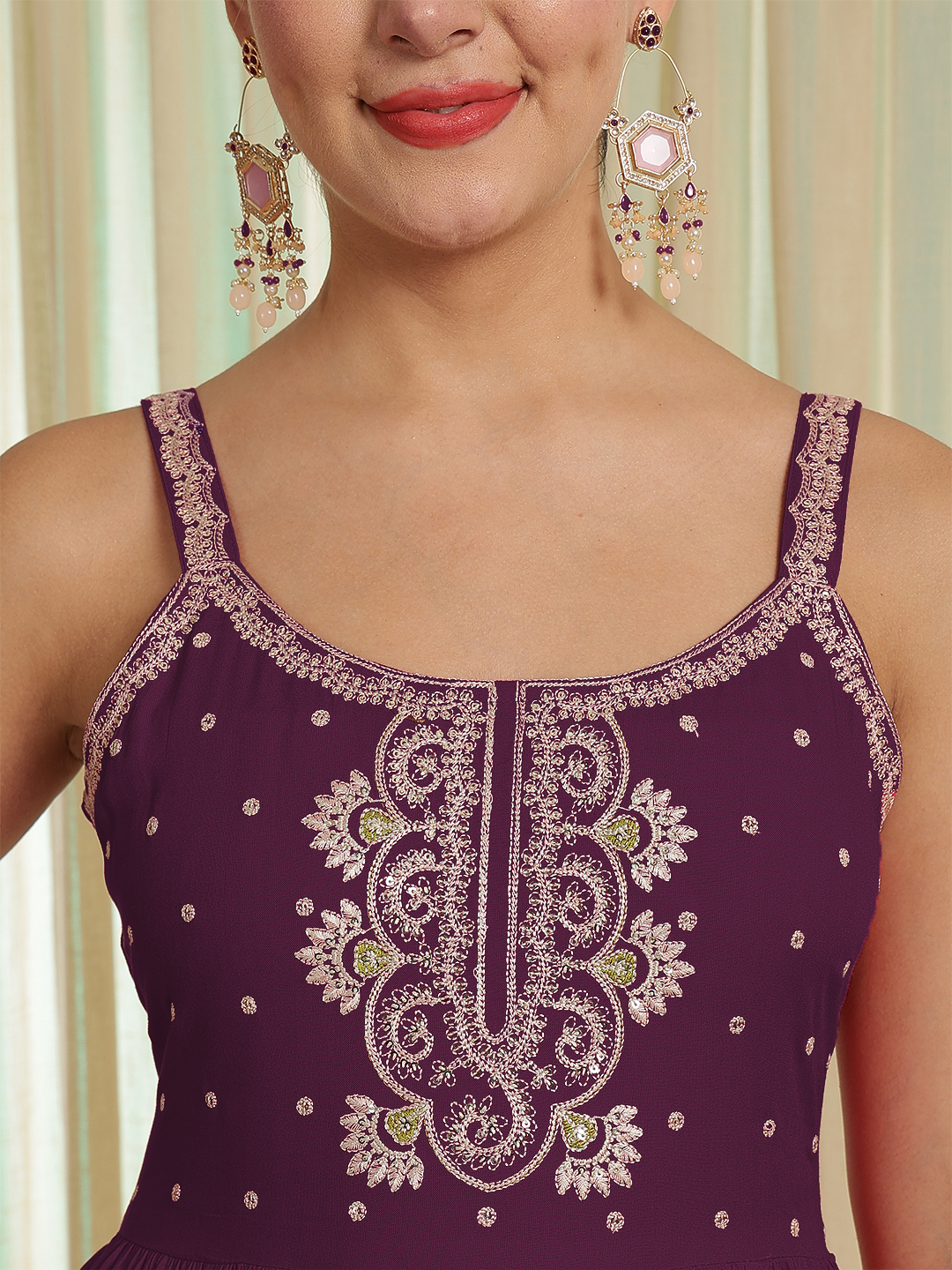 Embroidered Strappy Anarkali Viscose Rayon Kurta With Dupatta