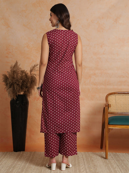 Floral Printed Sleevless Kurta With Palazzos