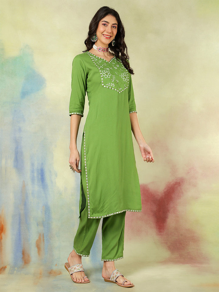 Rayon Embroidery Kurta &amp; Pant Set
