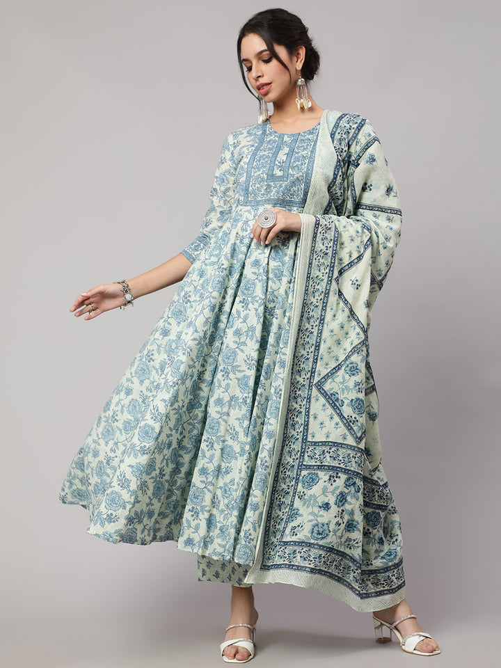 Floral Cotton printed Anarkali set with dupatta