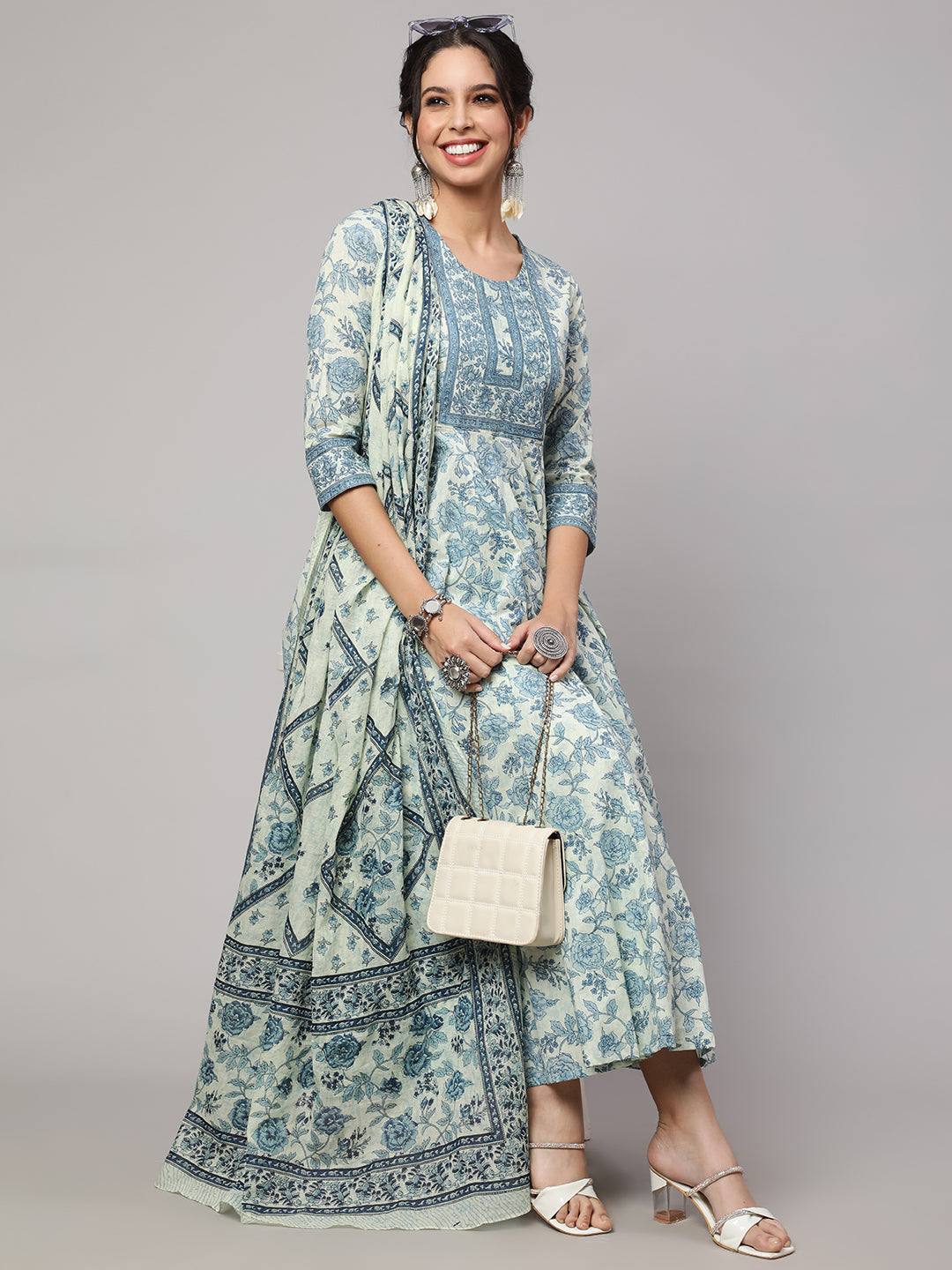 Nishabd blue cotton printed anarkali – wholesale supplier
