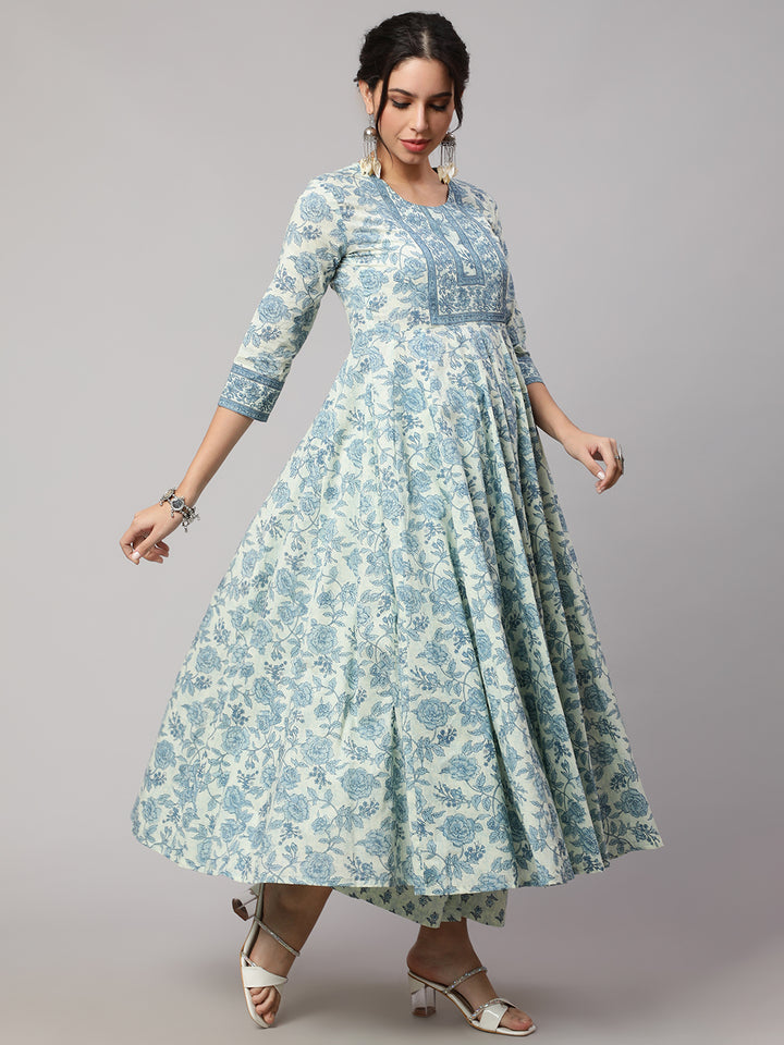 Floral Cotton printed Anarkali set with dupatta
