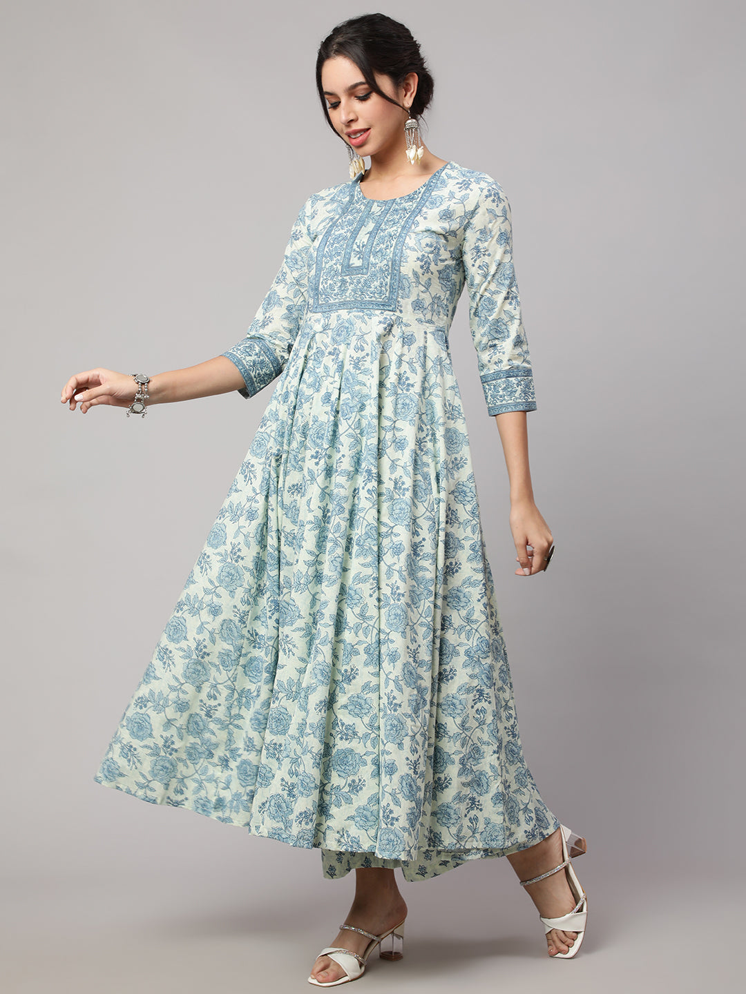 Floral Cotton printed Anarkali set with dupatta