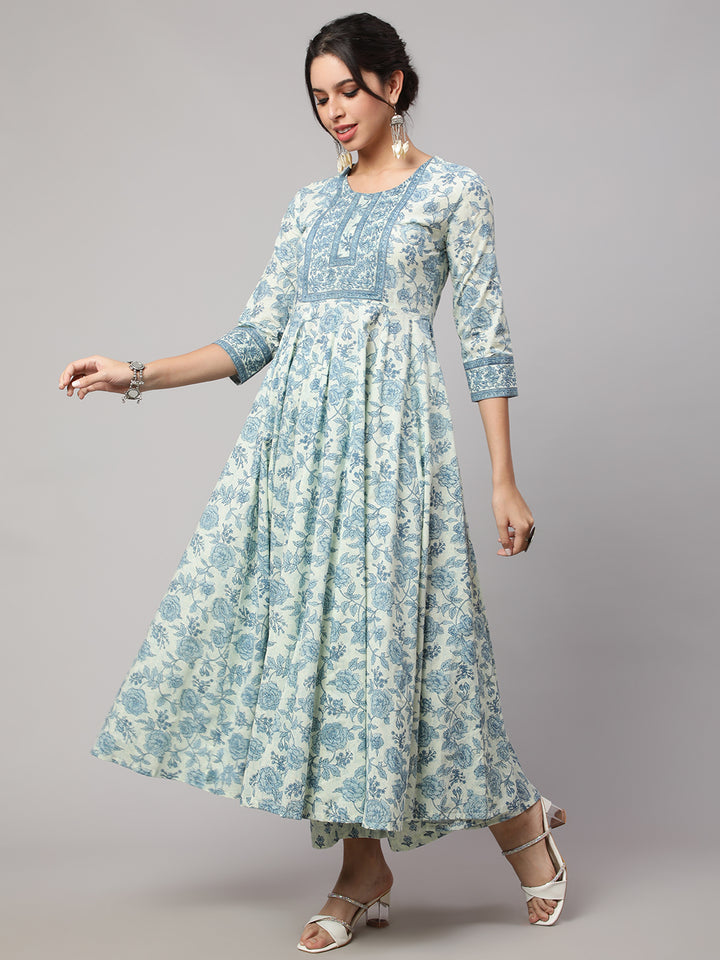 Floral Cotton printed Anarkali set with dupatta
