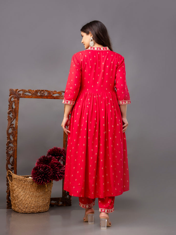 Rayon Printed Kurta With Palazzo &amp; Dupatta Set (Pink)