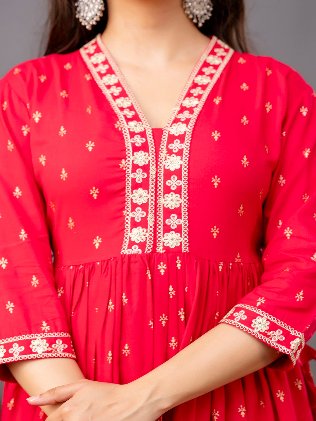 Rayon Printed Kurta With Palazzo &amp; Dupatta Set (Pink)