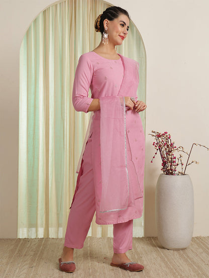 Mirror Embroidery Kurta & Palazzos With Dupatta