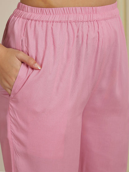 Mirror Embroidery Kurta & Palazzos With Dupatta