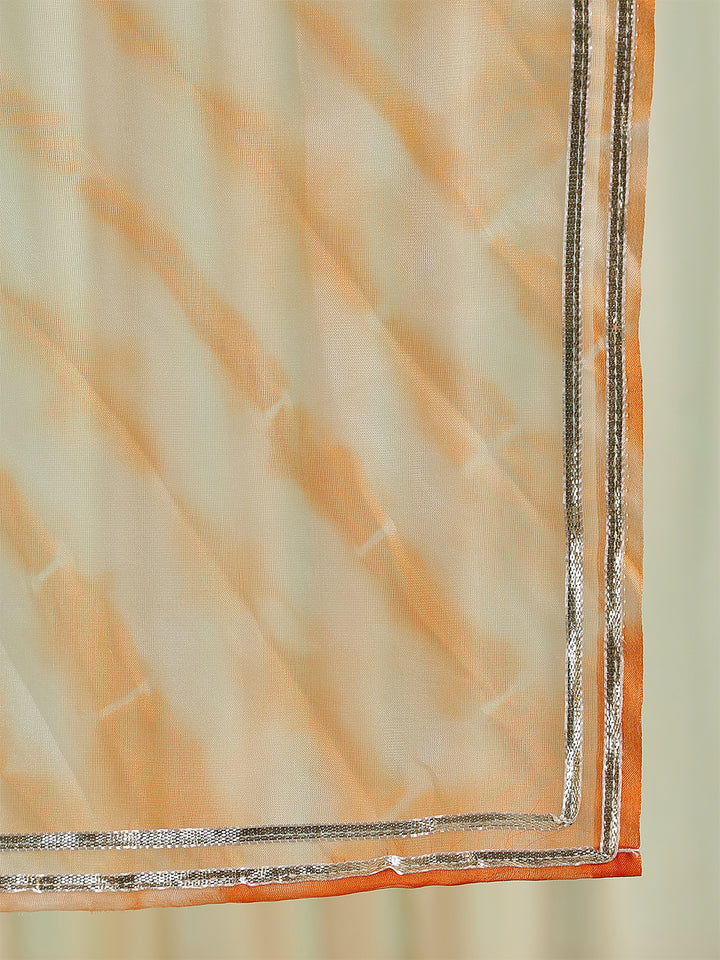 Orange Printed Party Wear Side Pocket Kurta &amp; Pant With Shaded Dupatta