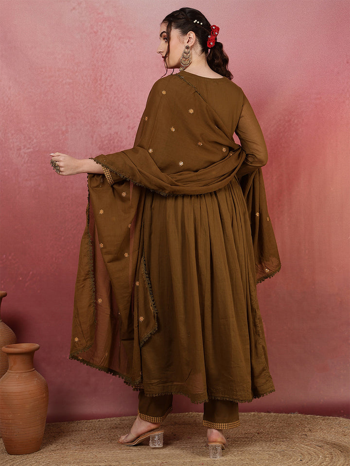 Embroidered Anarkali Kurta, Palazzos With Dupatta
