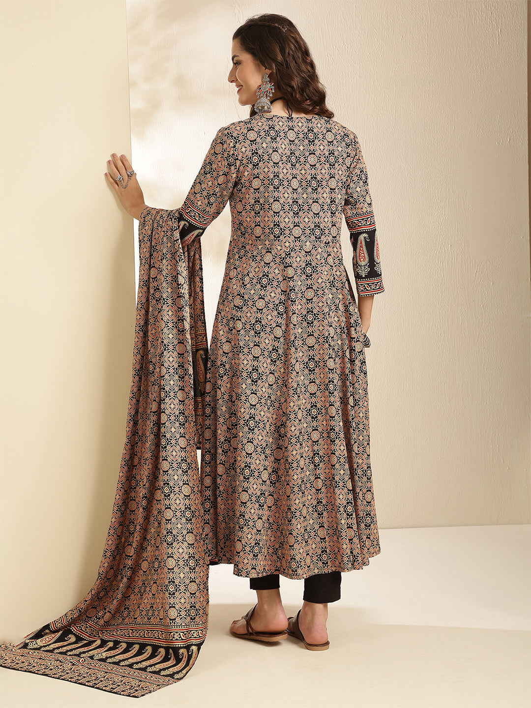Black Floral Printed Embroidered Kurta &amp; Pant With Dupatta