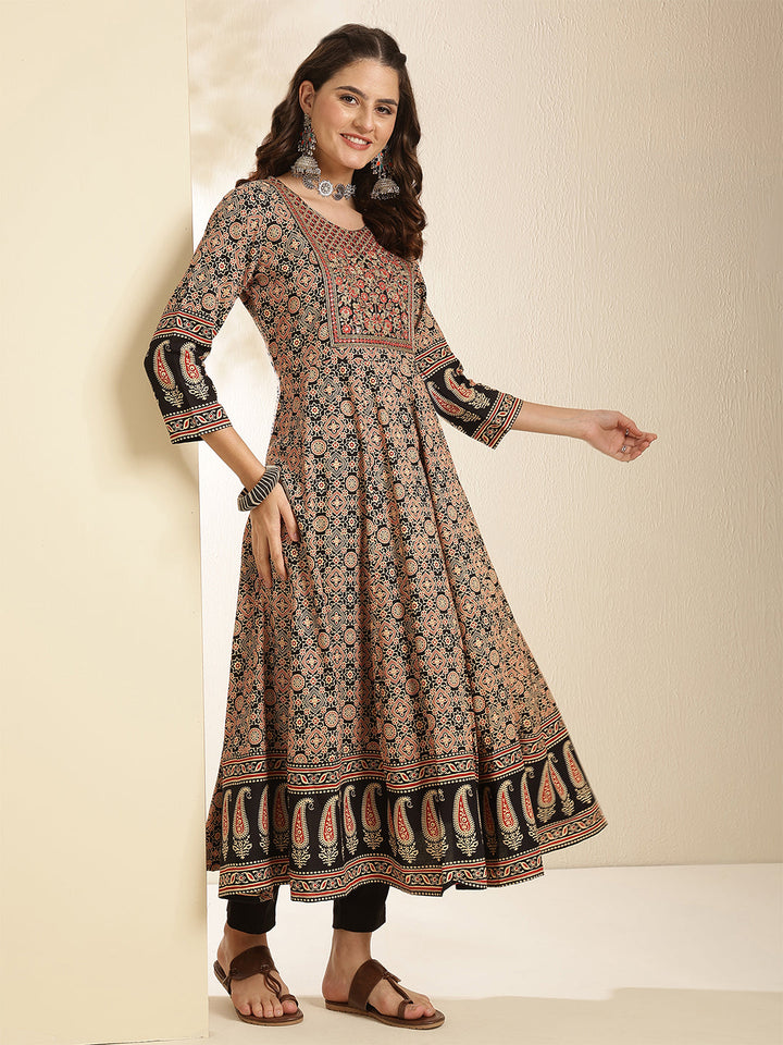 Black Floral Printed Embroidered Kurta &amp; Pant With Dupatta