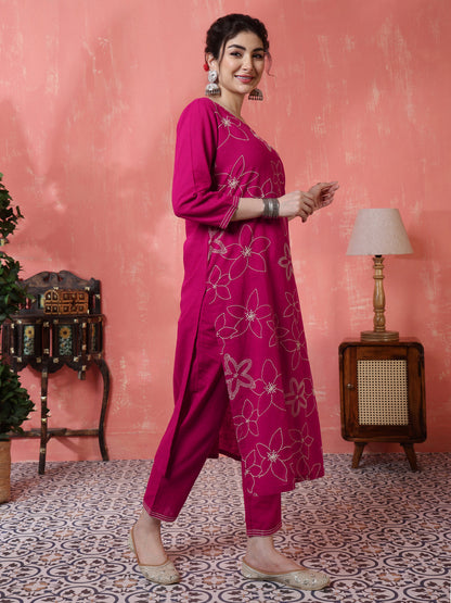 Pink Kurta Set with White Floral Embroidery and a Matching Dupatta