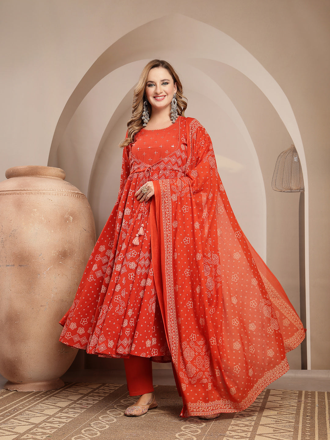 Embroidered Cotton Blend Anarkali Kurta Set With Dupatta