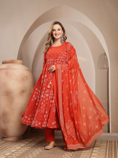 Embroidered Cotton Blend Anarkali Kurta Set With Dupatta