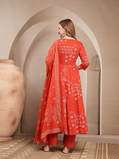 Embroidered Cotton Blend Anarkali Kurta Set With Dupatta