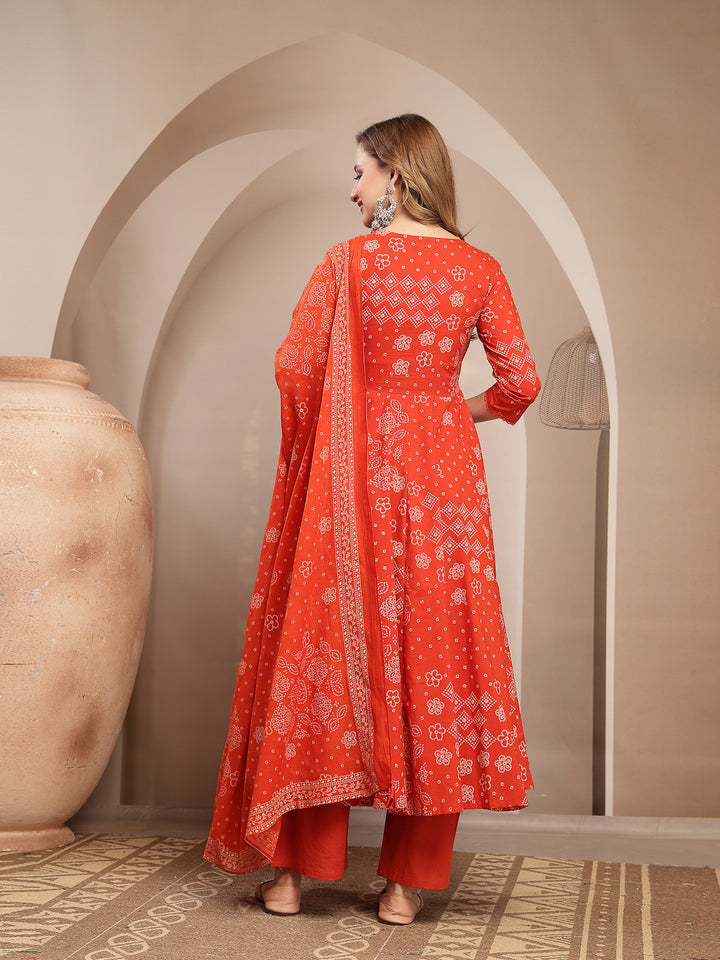 Embroidered Cotton Blend Anarkali Kurta Set With Dupatta