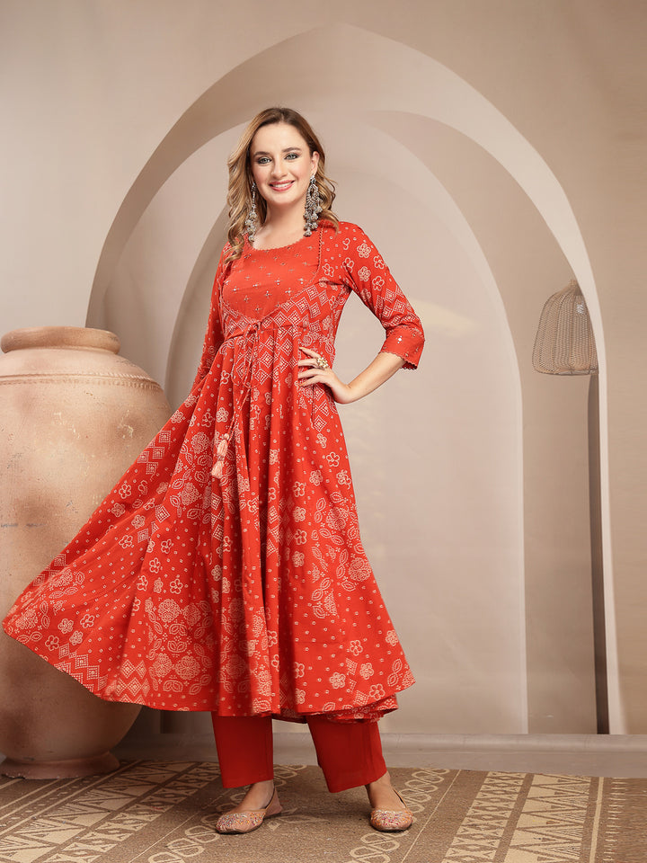 Embroidered Cotton Blend Anarkali Kurta Set With Dupatta