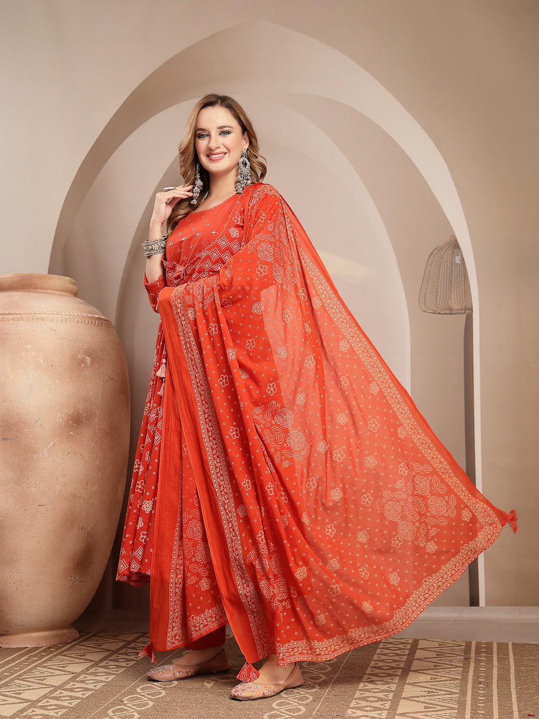 Embroidered Cotton Blend Anarkali Kurta Set With Dupatta