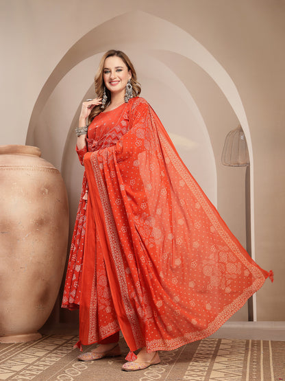 Embroidered Cotton Blend Anarkali Kurta Set With Dupatta