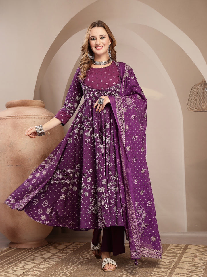 Embroidered Cotton Blend Anarkali Kurta Set With Dupatta