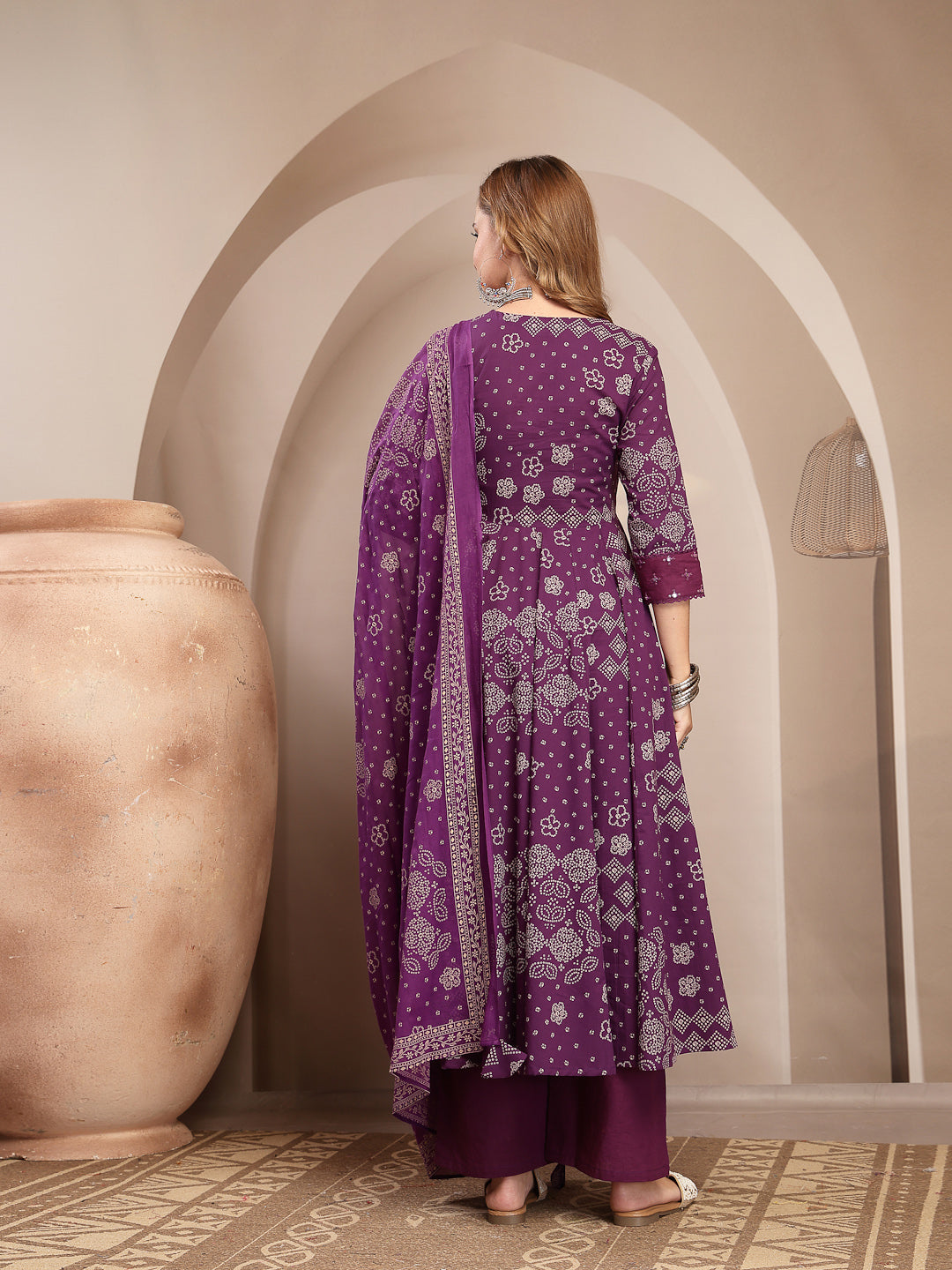 Embroidered Cotton Blend Anarkali Kurta Set With Dupatta
