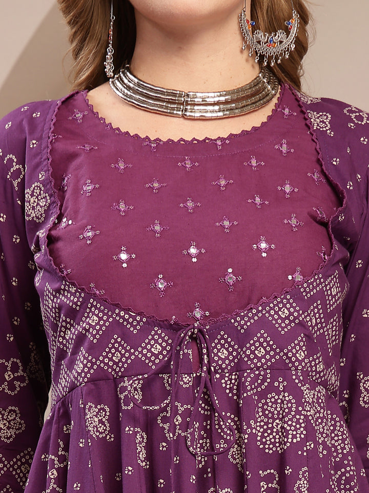 Embroidered Cotton Blend Anarkali Kurta Set With Dupatta